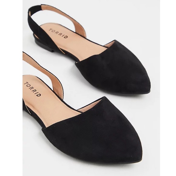 TORRID BLACK FAUX SUEDE SLING BACK POINTED TOE FLAT (WW) - Picture 3 of 7